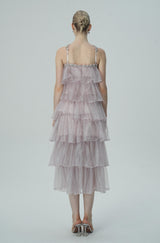 Layered Ruffle Halter Dress with Sparkle Sheer Fabric