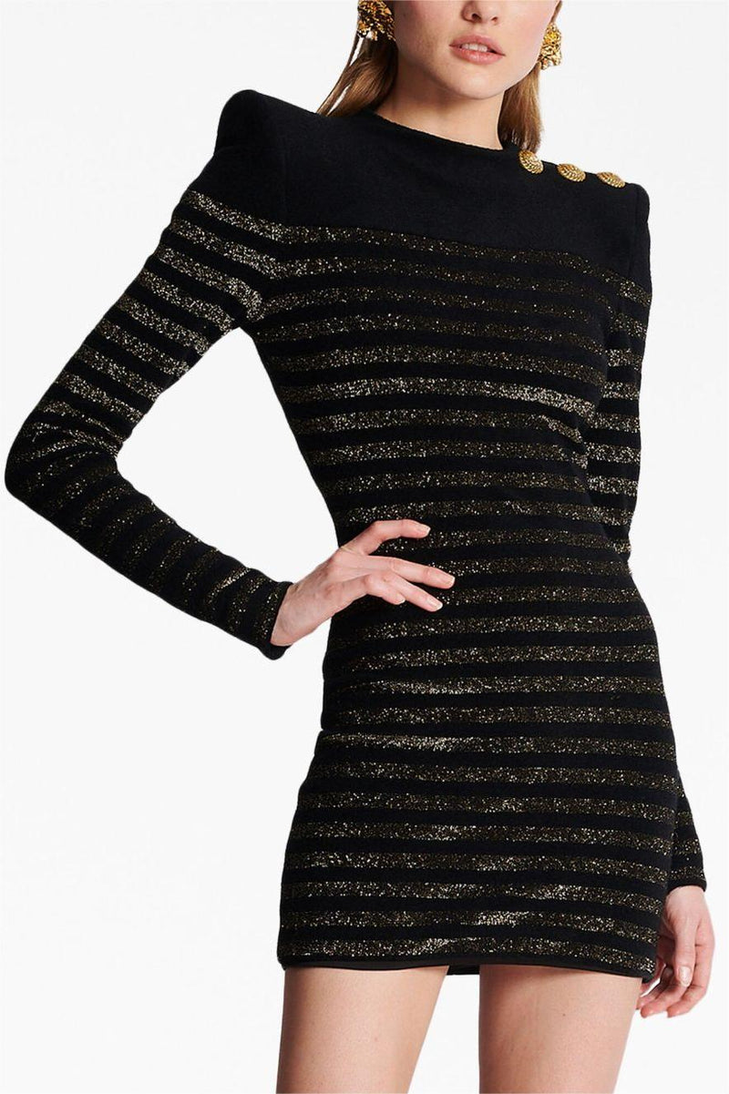 CARLIN JERSEY STRIPE LONG SLEEVE MINI DRESS IN BLACK