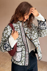 multicolor Floral Pocket Quilted Coat