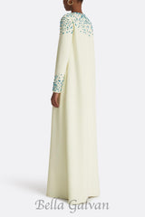 Rhinestone embellished Round Neck Maxi Dress in beige