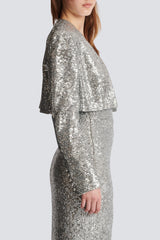 Sequin strap midi dress in silver