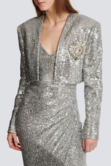 Sequin strap midi dress in silver