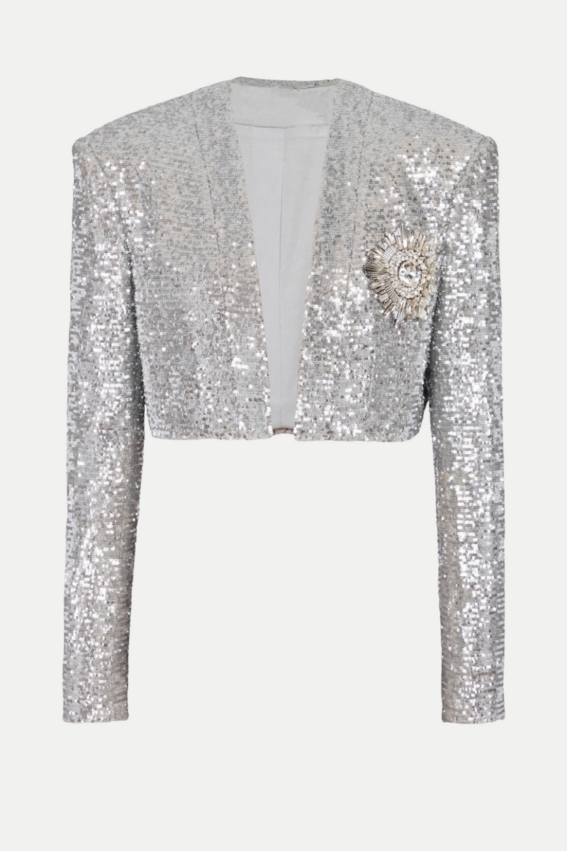 Sequin Cropped Blazer in silver