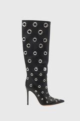 Clara Rivet Cutout Leather Knee-high Boots