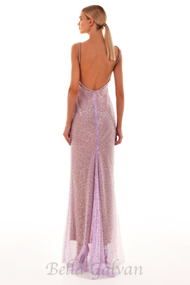 SEQUIN GLITTERING MAXI DRESS IN PALE PURPLE