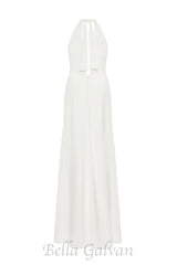 RACHEL WHITE HALTER SATIN BACK CUTOUT MAXI DRESS