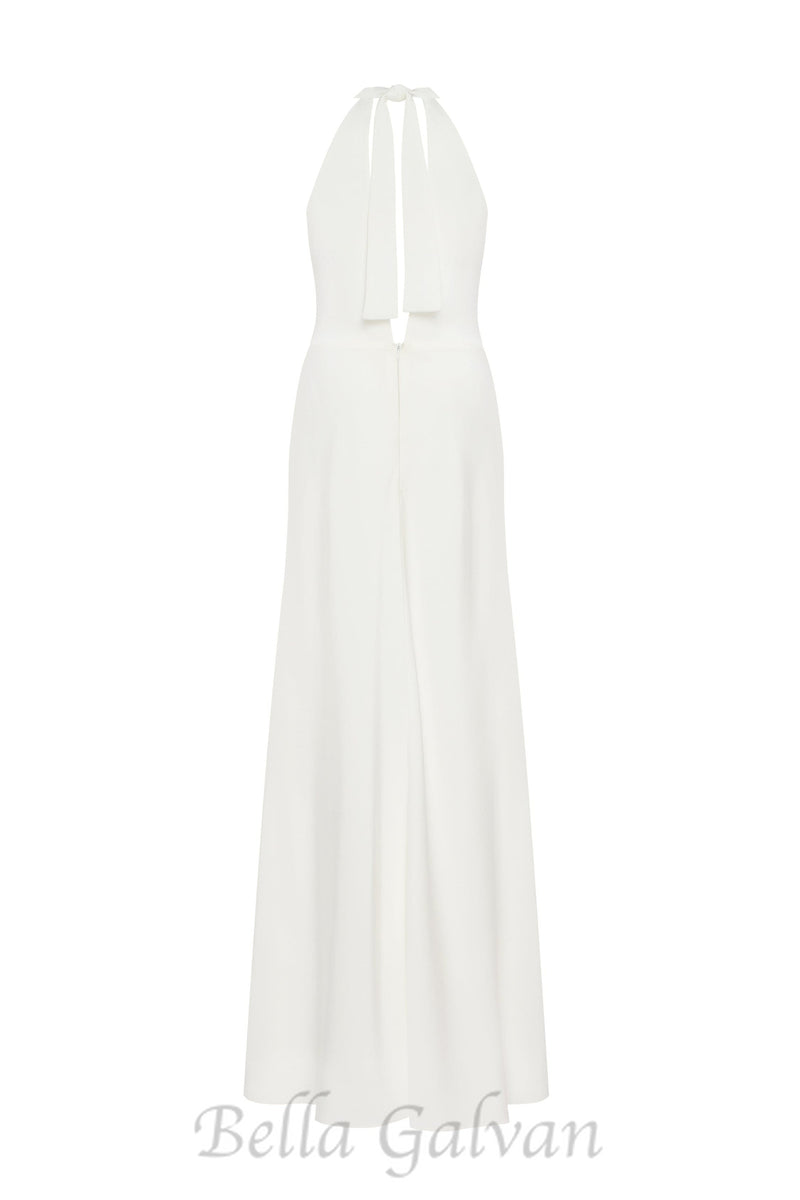 RACHEL WHITE HALTER SATIN BACK CUTOUT MAXI DRESS