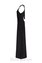 RACHEL BLACK HALTERNECK SATIN BACK CUTOUT MAXI DRESS