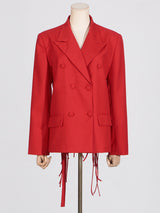 Vienna Cutout Fringe Backless Blazer In Red