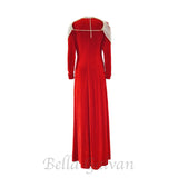 AALIYAH PEARL EMBELLISHED VELVET MAXI DRESS IN RED