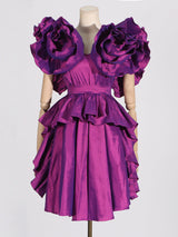 RUFFLES SATIN MINI DRESS IN PURPLE