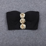 3D FLOWER EMBELLISHED SET IN BLACK