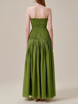 pleated belt chiffon strapless maxi dress in green