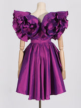 RUFFLES SATIN MINI DRESS IN PURPLE