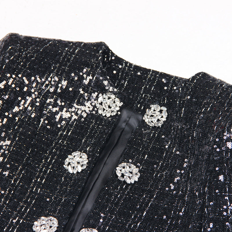 MONA SEQUIN-EMBELLISHED TWEED JACKET IN BLACK