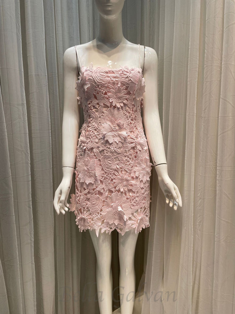 FREDA FLORAL LACE MINI DRESS IN PINK