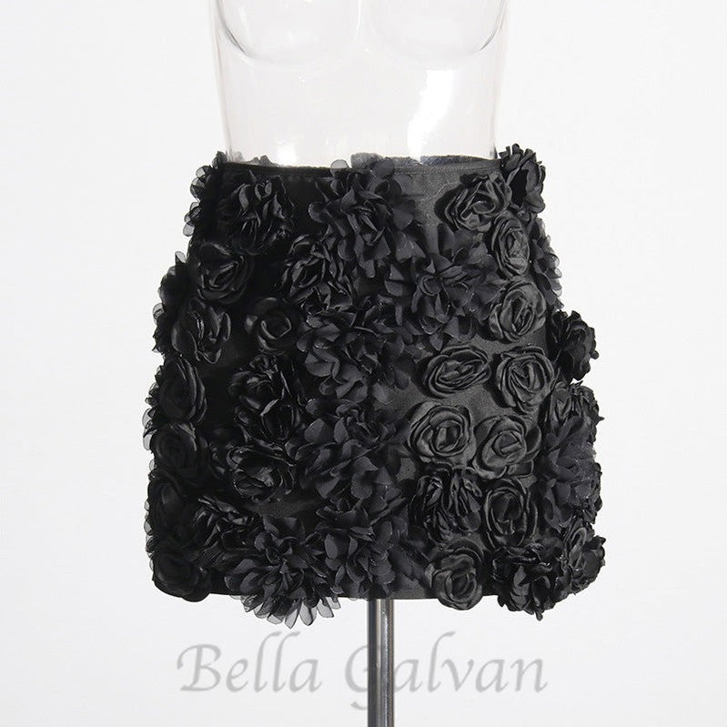 ANCHALEE BLACK FLOWER MINI SKIRT