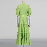 Lace ruffle trim layer midi dress in green