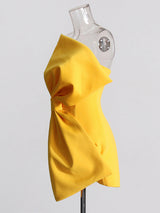 EVANGELINE STRAPLESS BOW MINI DRESS IN YELLOW