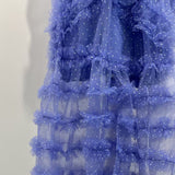 v-neckline tiered mesh gown in blue