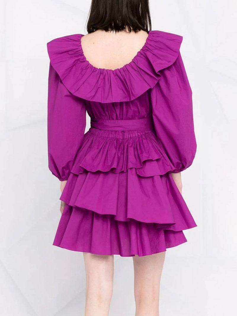 MURRAY PUFF SLEEVE RUFFLE LAYER MINI DRESS IN PURPLE