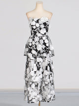 Selene 3D flower Tiered Maxi Dress In Black