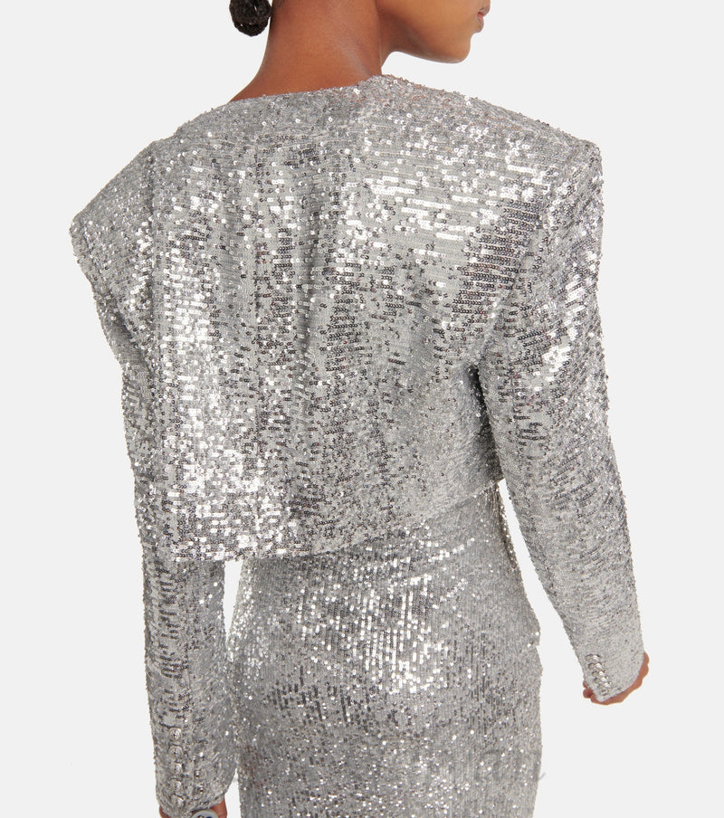 TAMMY CROPPED SEQUINED BLAZER IN SLIVER