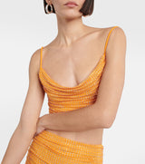 HEDWIG CRYSTAL-EMBELLISHED ORANGE CROP TOP SKIRT SUIT