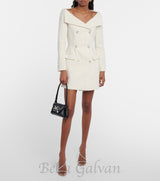 STEPHANIE WHITE BOUCLE BLAZER MINI DRESS