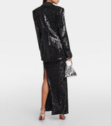 ALEXANDRA BLACK SEQUINED EMBELLISHED SATIN BLAZER