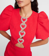 HEART-SHAPED CUTOUT CRÊPE MINI DRESS IN RED