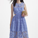 FANNY CUT-OUT LACE EMBROIDERY MIDI DRESS IN BLUE