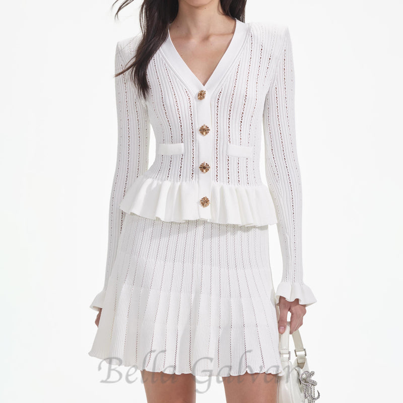 URSULA WHITE KNIT PEPLUM MINI DRESS