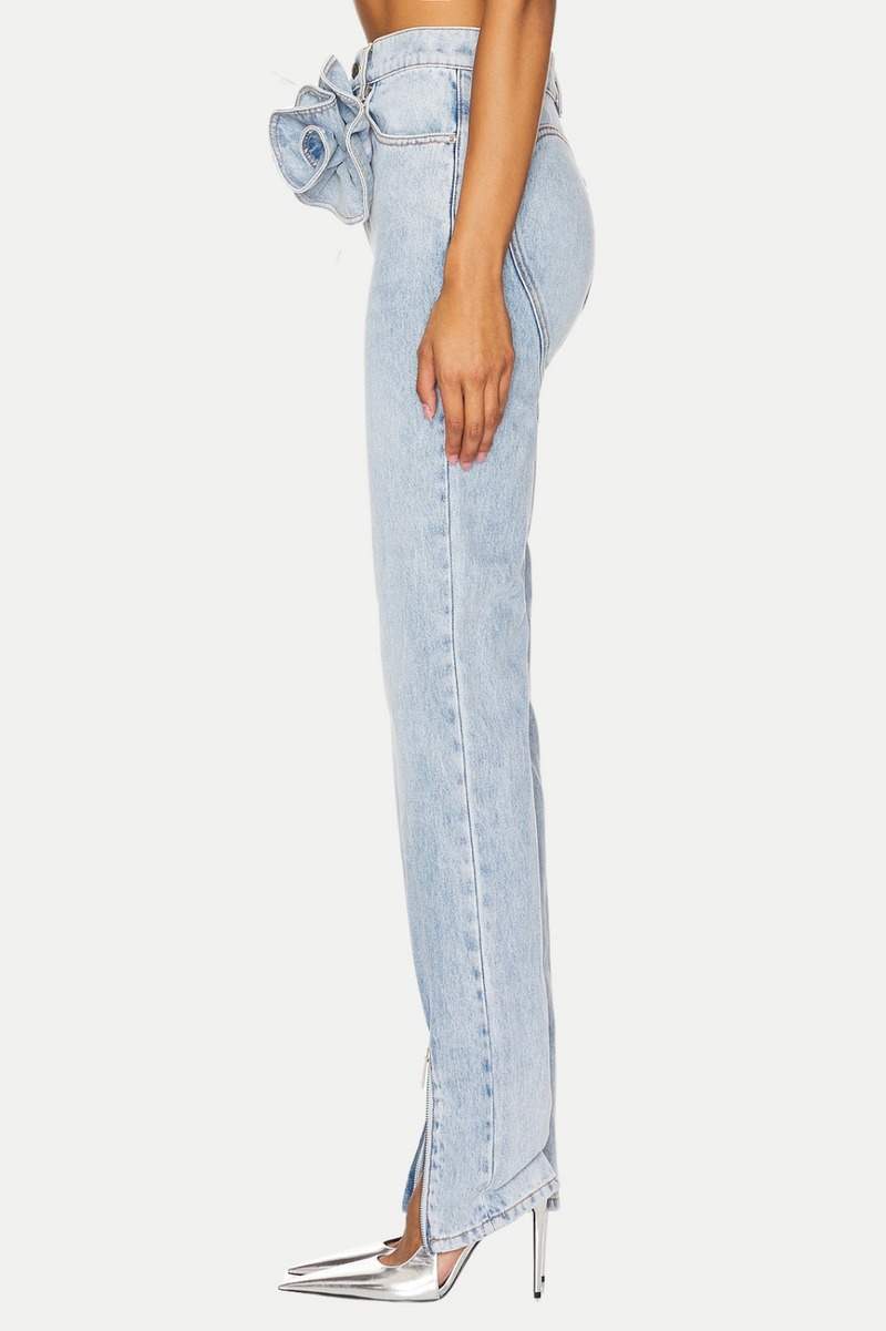 Quinta Floral Zip-Hem Skinny Jeans in pale blue