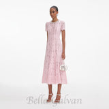 Sequin Floral Lace Midi Dress in pink