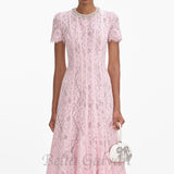 Sequin Floral Lace Midi Dress in pink