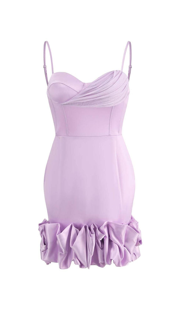 RUFFLED CORSET MINI DRESS IN PURPLE