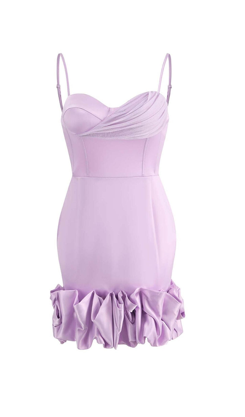 RUFFLED CORSET MINI DRESS IN PURPLE