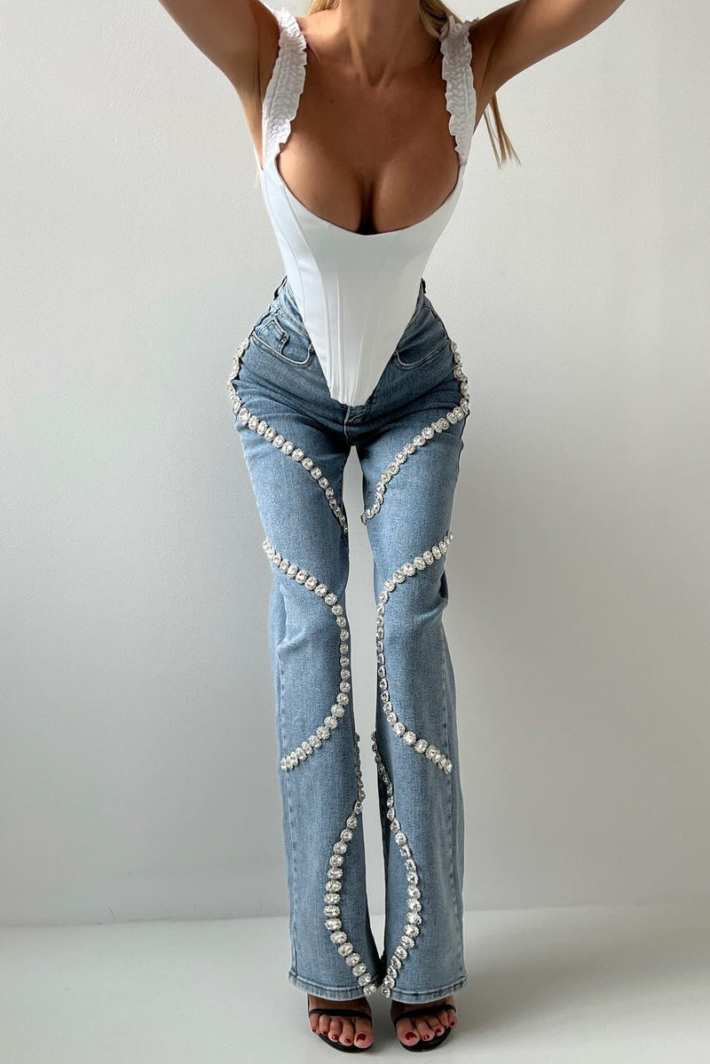 Rabia Rhinestone Jeans in blue