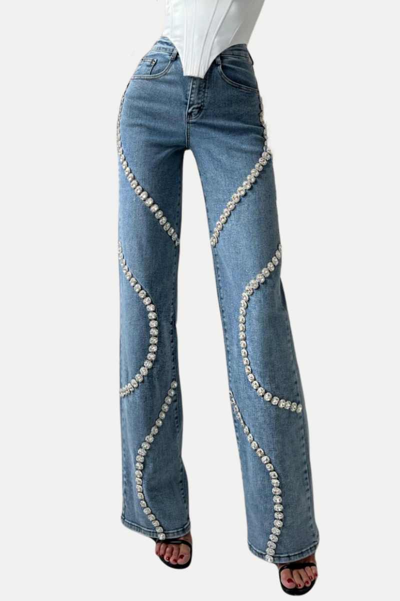 Rabia Rhinestone Jeans in blue