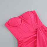 STRAPLESS RUCHED DRESS IN HOT PINK