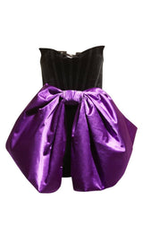 SATIN BOW MINI DRESS IN ELECTRIC PURPLE