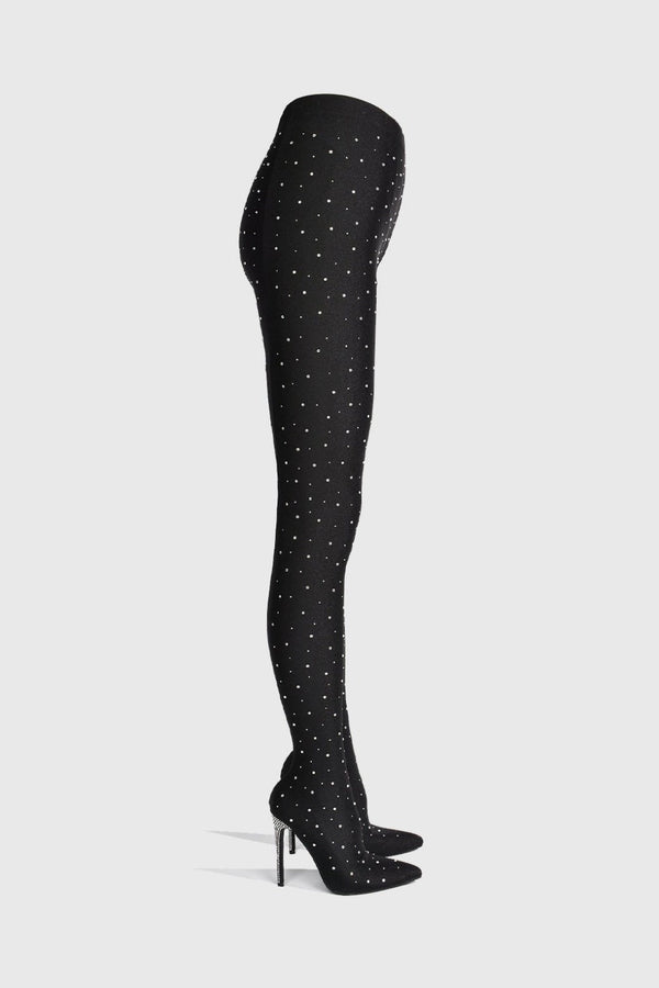 Sagier Rhinestone Legging Boots - Black