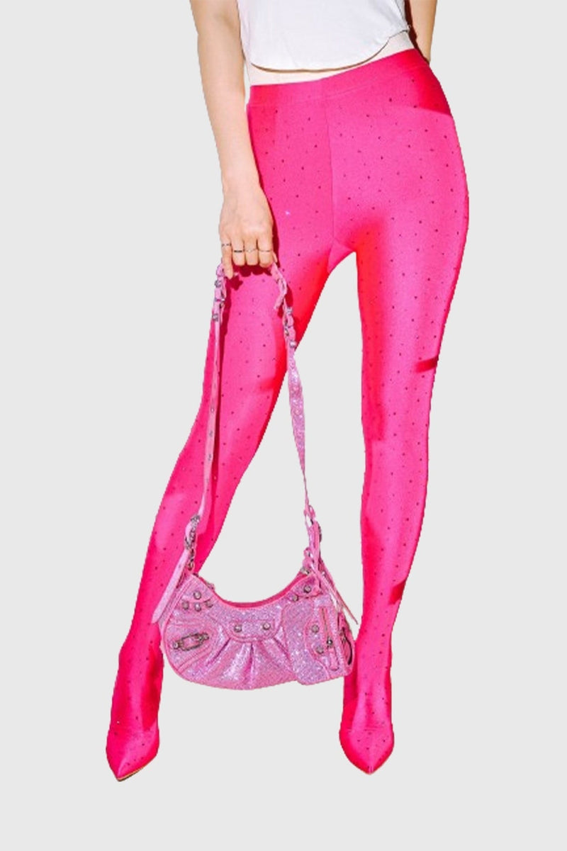 Sagier Rhinestone Legging Boots - Pink