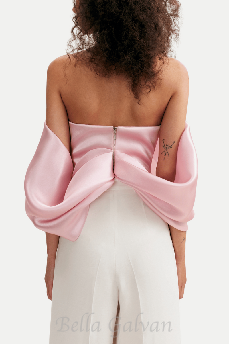 Samira Bow Cross Off Shoulder Satin Top