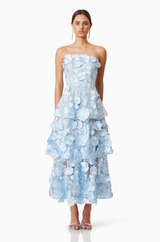 Selene 3D flower Tiered Maxi Dress In Blue