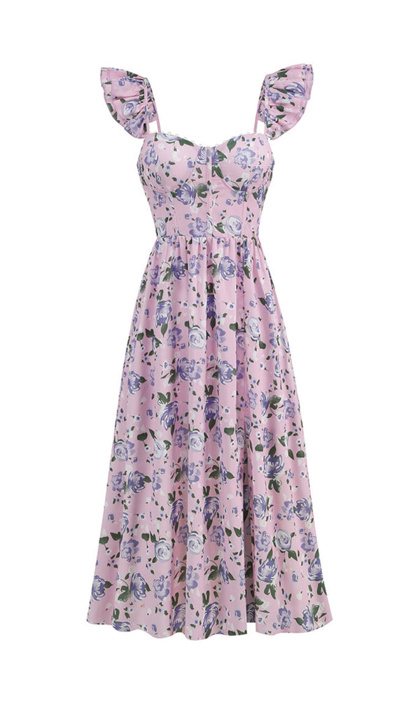 FLORAL-PRINT CORSET MIDI DRESS IN BLUSH OF A ROSE