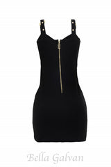 DARLENE BELT EMBELLISHED BODYCON MINI DRESS IN BLACK