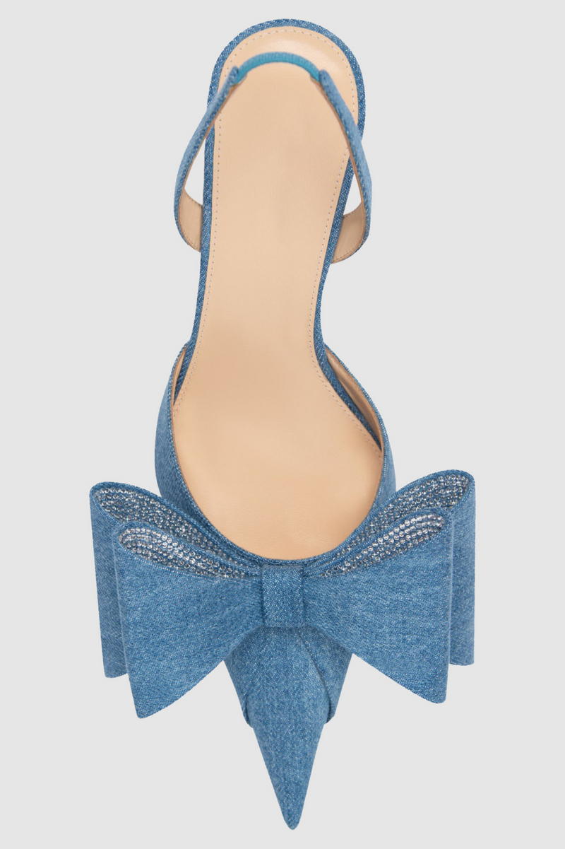 Violeta Bow-embellished Denim Slingback Pumps - Blue