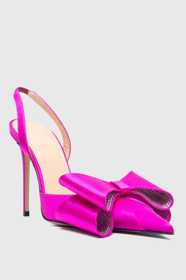 Violeta Bow-embellished Satin Slingback Pumps - Pink